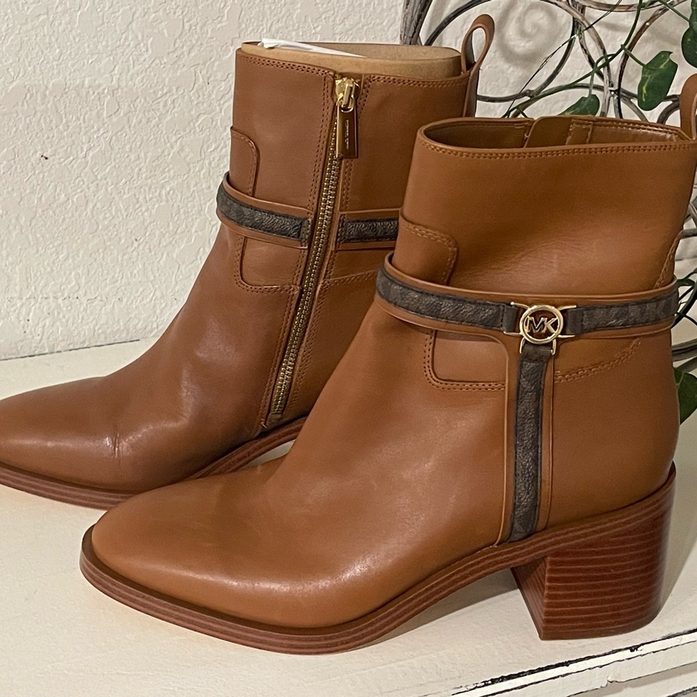 Michael Kors Tan Ankle Booties with Stacked Heel